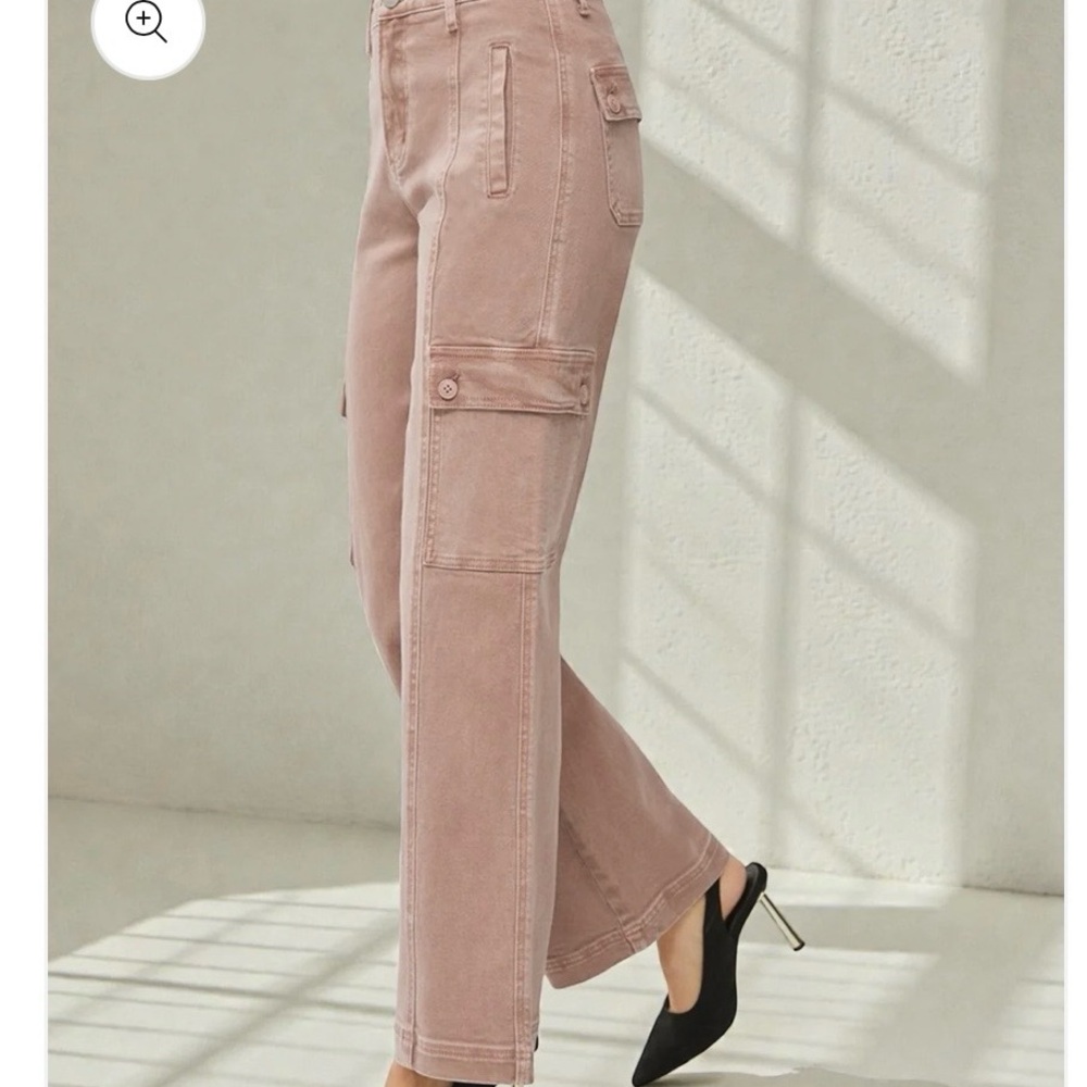 Risen Jeans Wide Leg Cargo Jeans in Dusty Rose